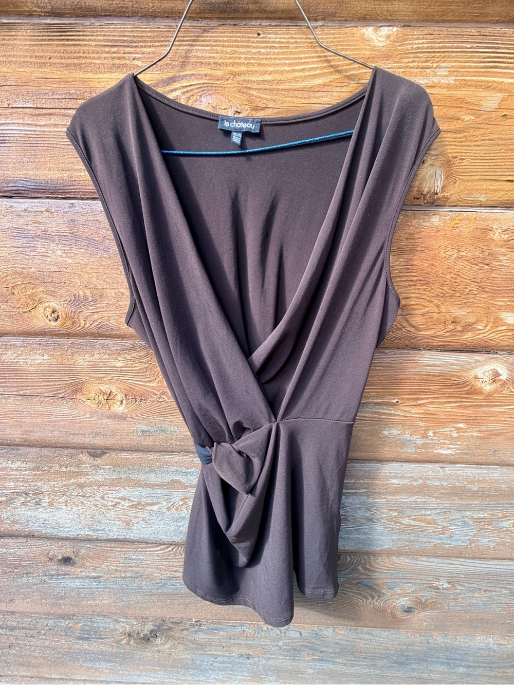 le chateau Chocolate Brown Draped Knot-Front Tank
